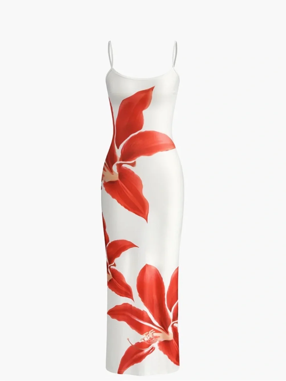 Commense White Maxi Dress with Bold Red Floral Design - Picture 4 of 7